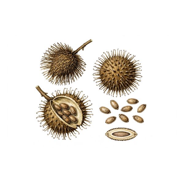 Botanical illustration of burdock fruit (Niu Bang Zi)